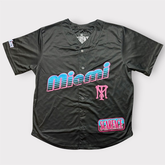 Ripple Junction Other - Scarface Tony Montana 83 Miami Baseball Jersey Black Pink Blue Ripple Junction M